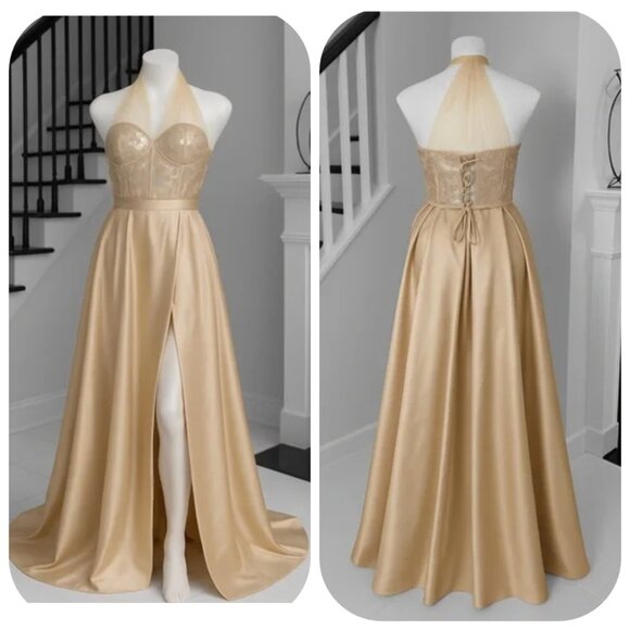 Faeriesty Dresses & Skirts - NWOT Faeriesty Sequin Top Strapless Champagne Gown Dress
